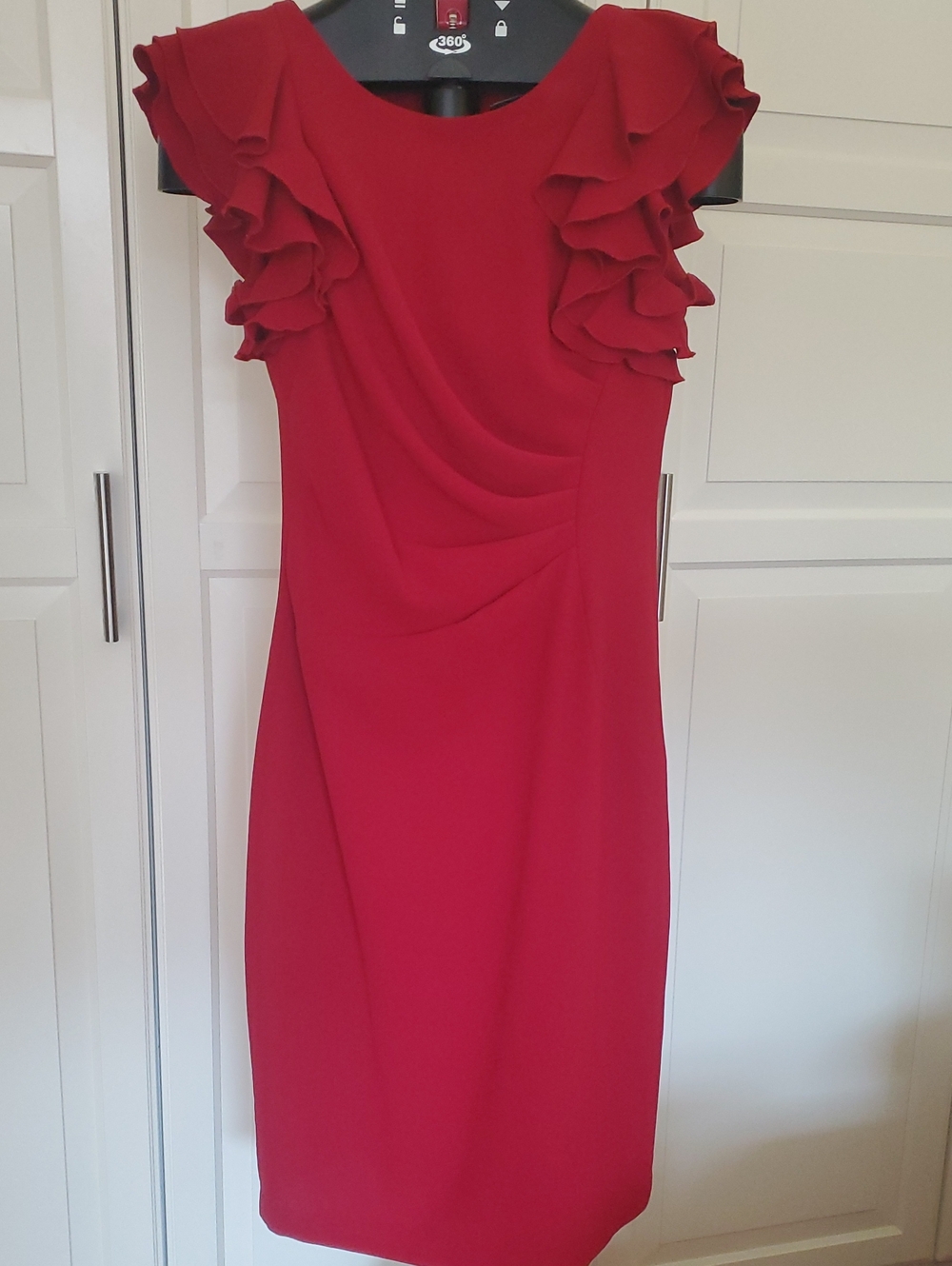 Femme De Carrriere By Sandra Angelozzi, Red Ruffle Sleeve Sheath Dress Size 36